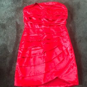 Red strapless dress